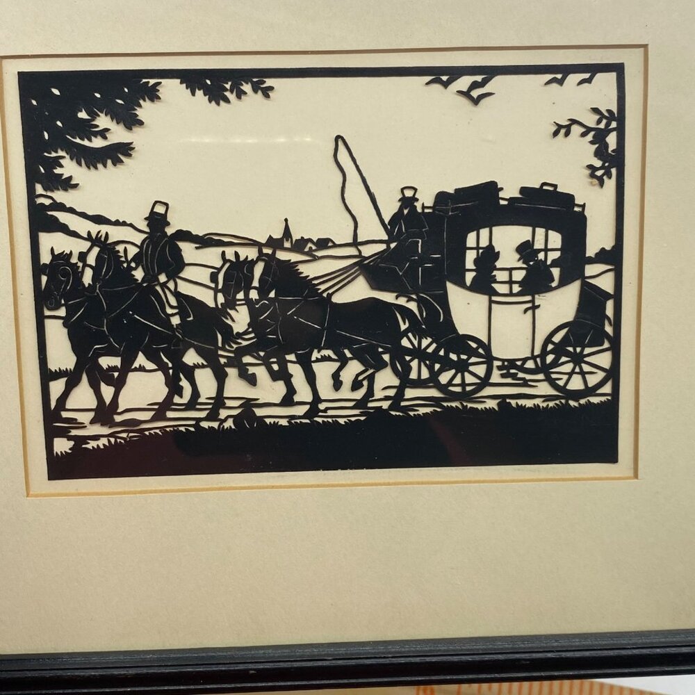 Vtg Marshall Field & Company Framed Horse-Drawn Carriage Silhouette Art Signed